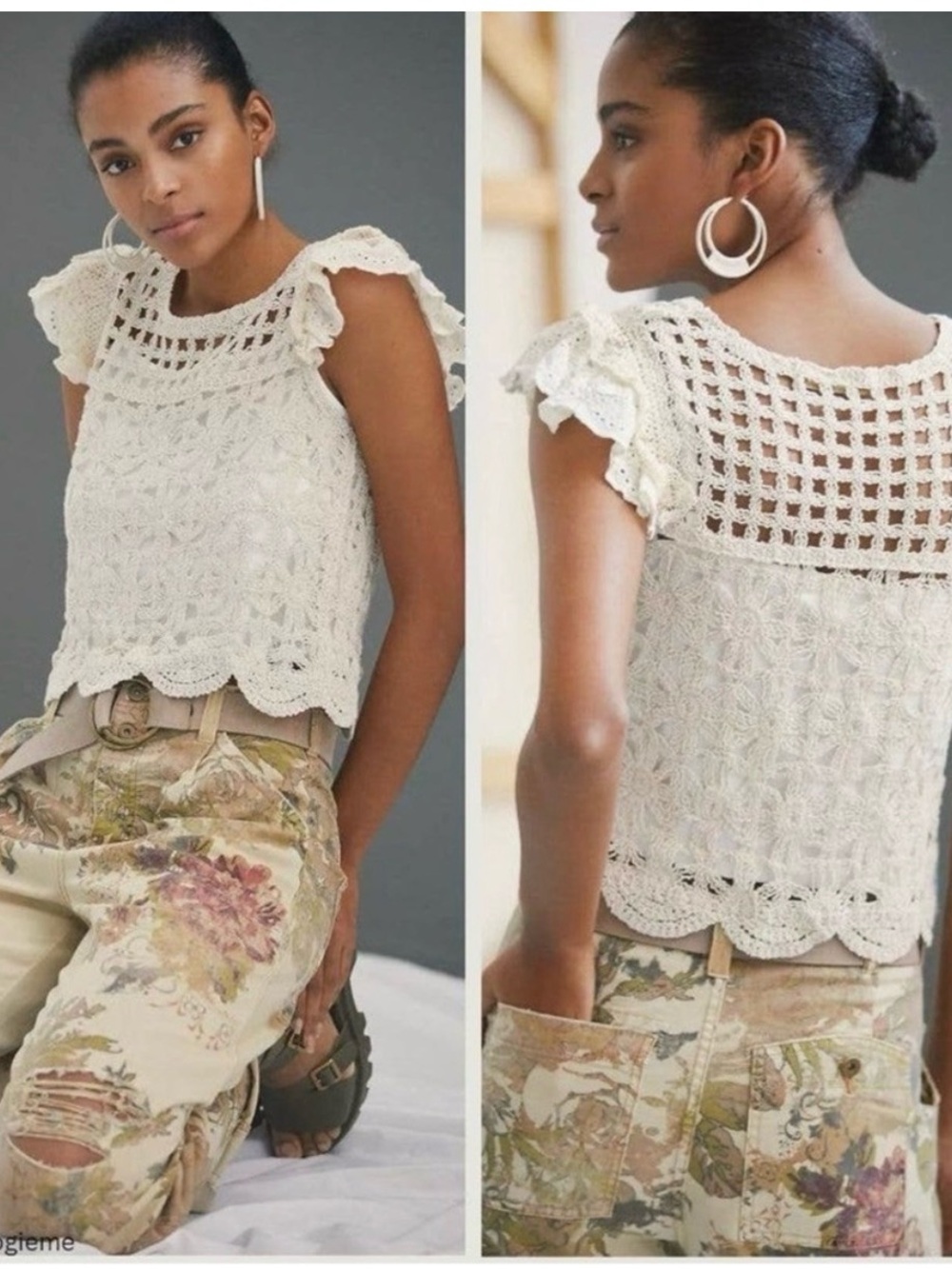 Anthropologie Bishop & Young Crochet Top Blouse Cream M